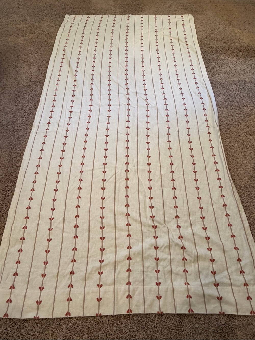 Anthropologie Madeline hearts embroidered cream red curtain panel 96x50 stripe